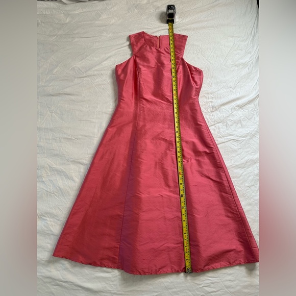 Elda De La Rosa Haute Couture Pink Shantung Silk Sleeveless A-Line Midi Dress L - Picture 7 of 11